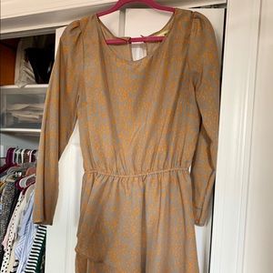 Grey and orange leopard long sleeve dress